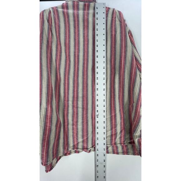 Angie Button Up Top L 100% Cotton Short Sleeve Boho Pink Purple Green Striped - Picture 5 of 7